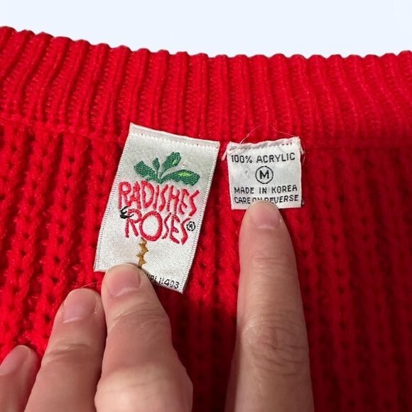 Vintage Cherry Red Chunky Knit Cardigan - Radishes & Roses - Picture 4 of 5